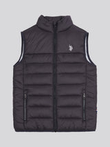 Boys Panelled Quilted Gilet in Black Bright White DHM