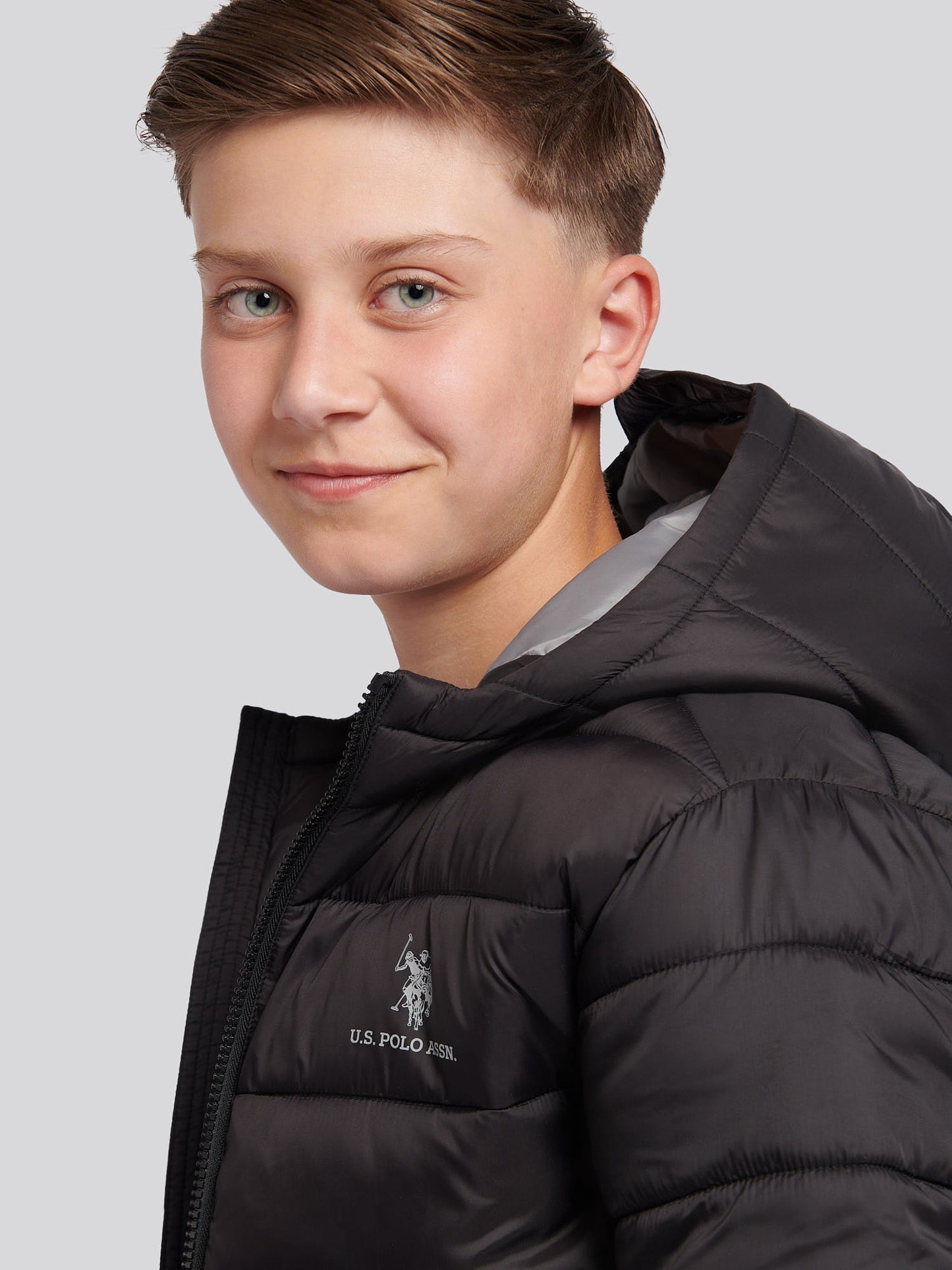 Boys Hooded Quilted Jacket in Black