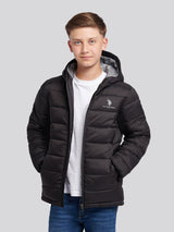 Boys Hooded Quilted Jacket in Black
