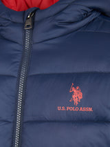 Boys Hooded Quilted Jacket in Dark Sapphire Navy / Haute Red DHM