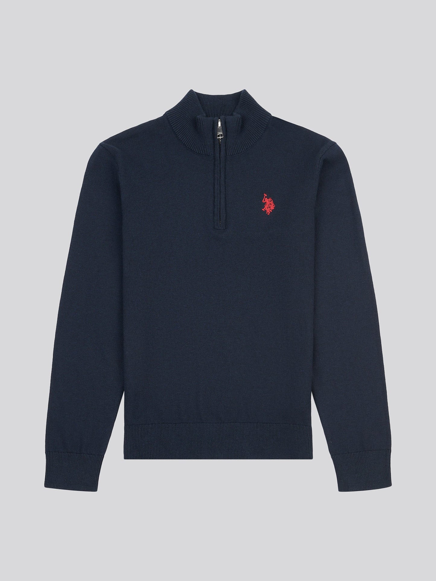Boys Knitted Funnel Neck in Dark Sapphire Navy / Haute Red DHM