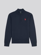 Boys Knitted Funnel Neck in Dark Sapphire Navy / Haute Red DHM