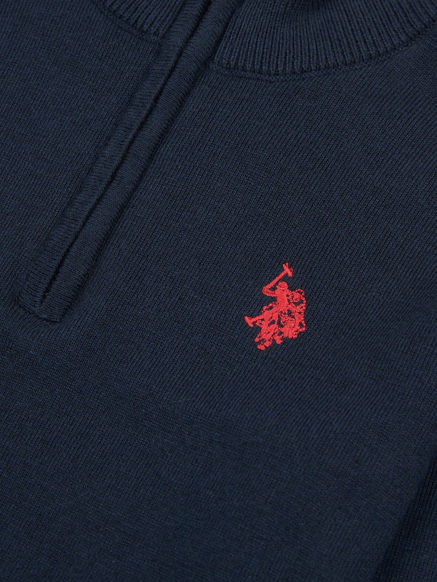Boys Knitted Funnel Neck in Dark Sapphire Navy / Haute Red DHM