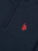 Boys Knitted Funnel Neck in Dark Sapphire Navy / Haute Red DHM