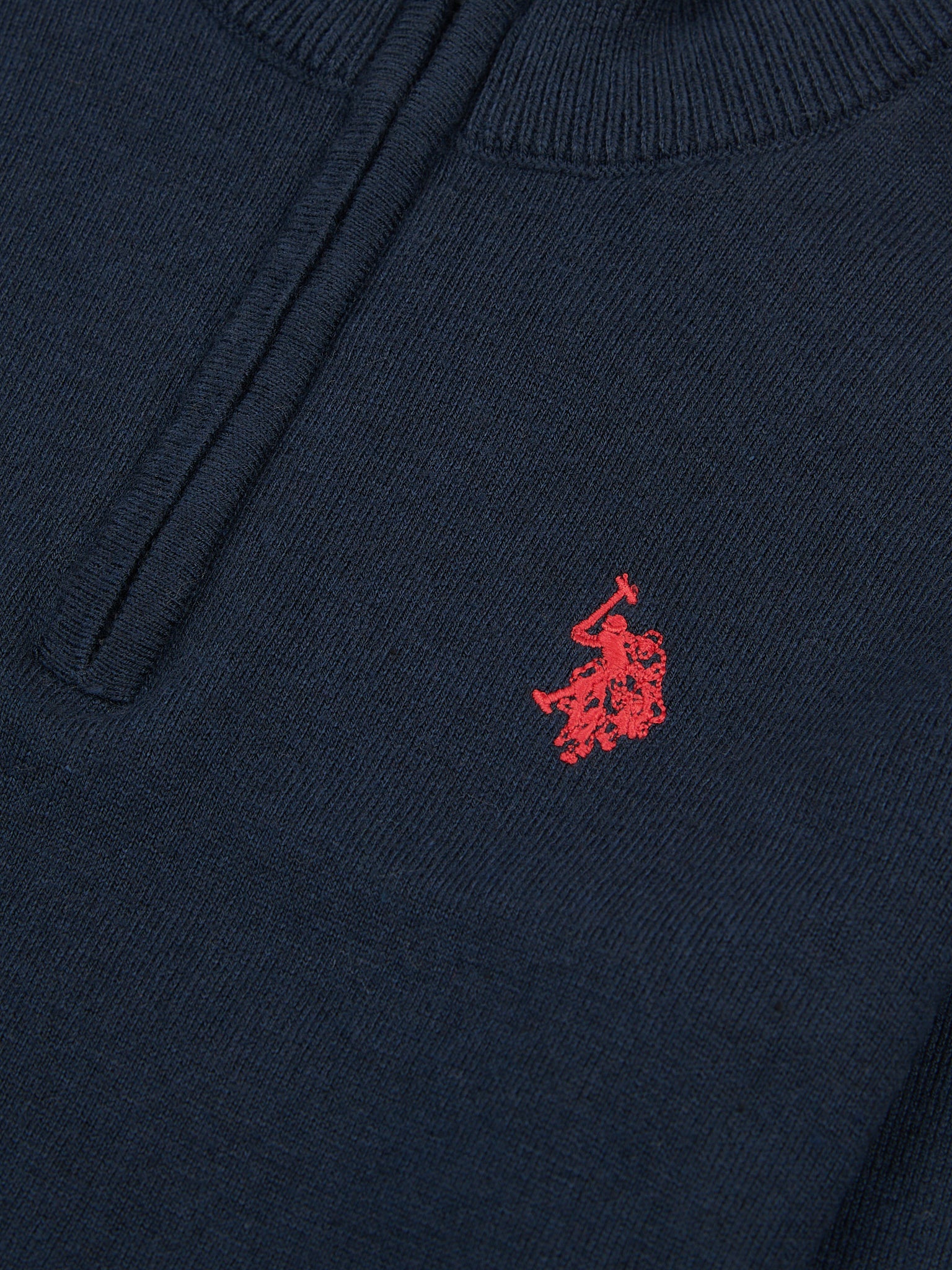 Boys Knitted Funnel Neck in Dark Sapphire Navy / Haute Red DHM