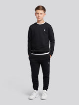 Boys Double Horsemen Crew & Jogger Set in Black Bright White DHM