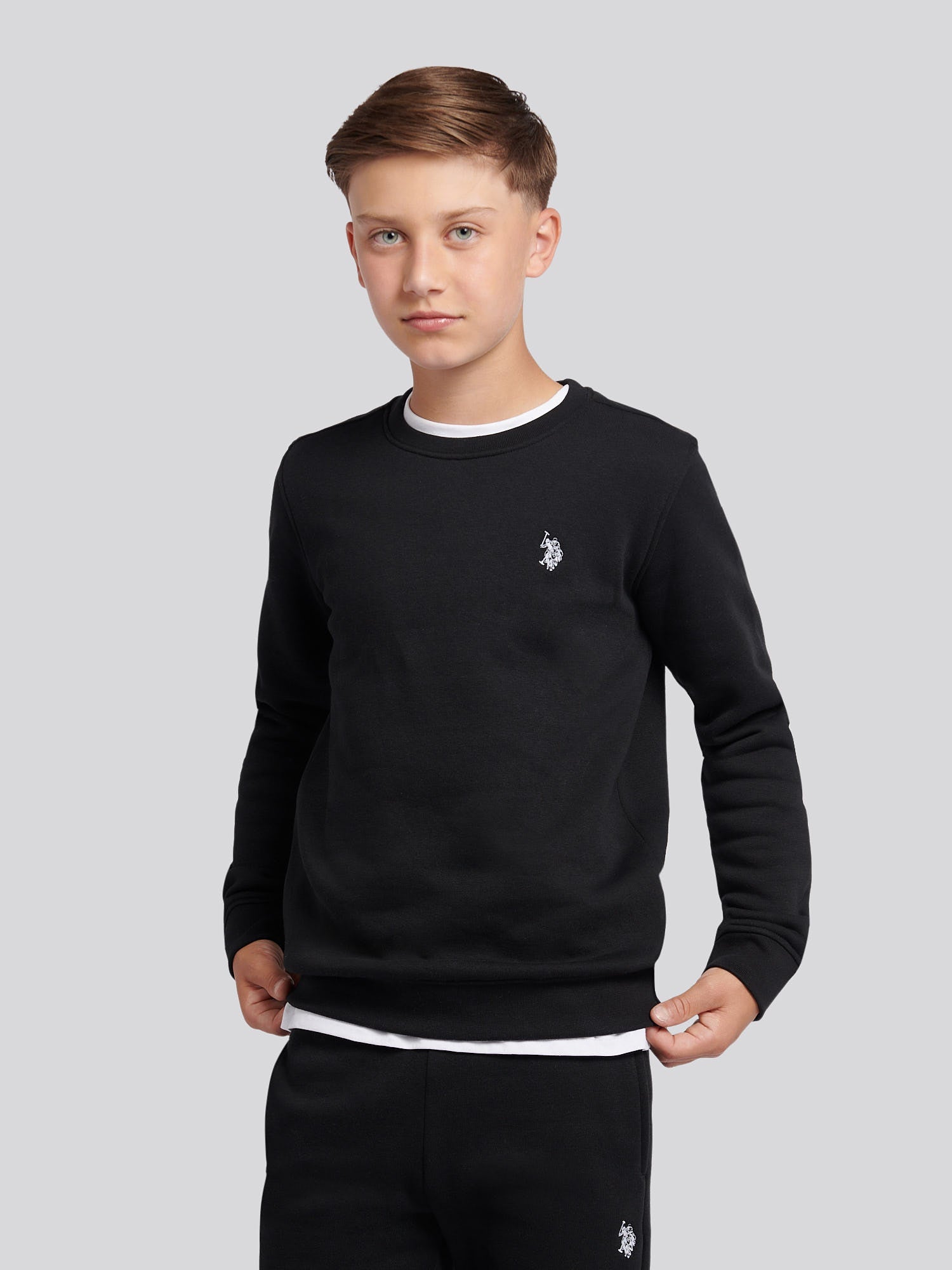 Boys Double Horsemen Crew & Jogger Set in Black Bright White DHM