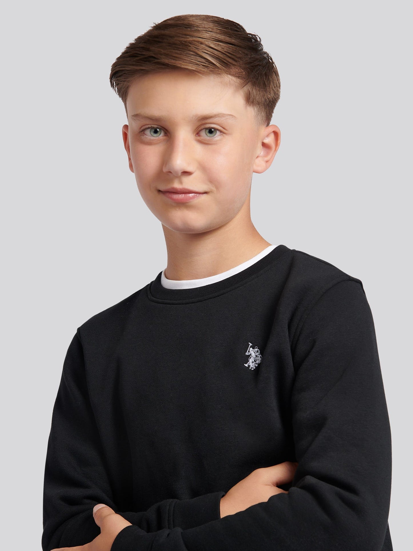 Boys Double Horsemen Crew & Jogger Set in Black Bright White DHM