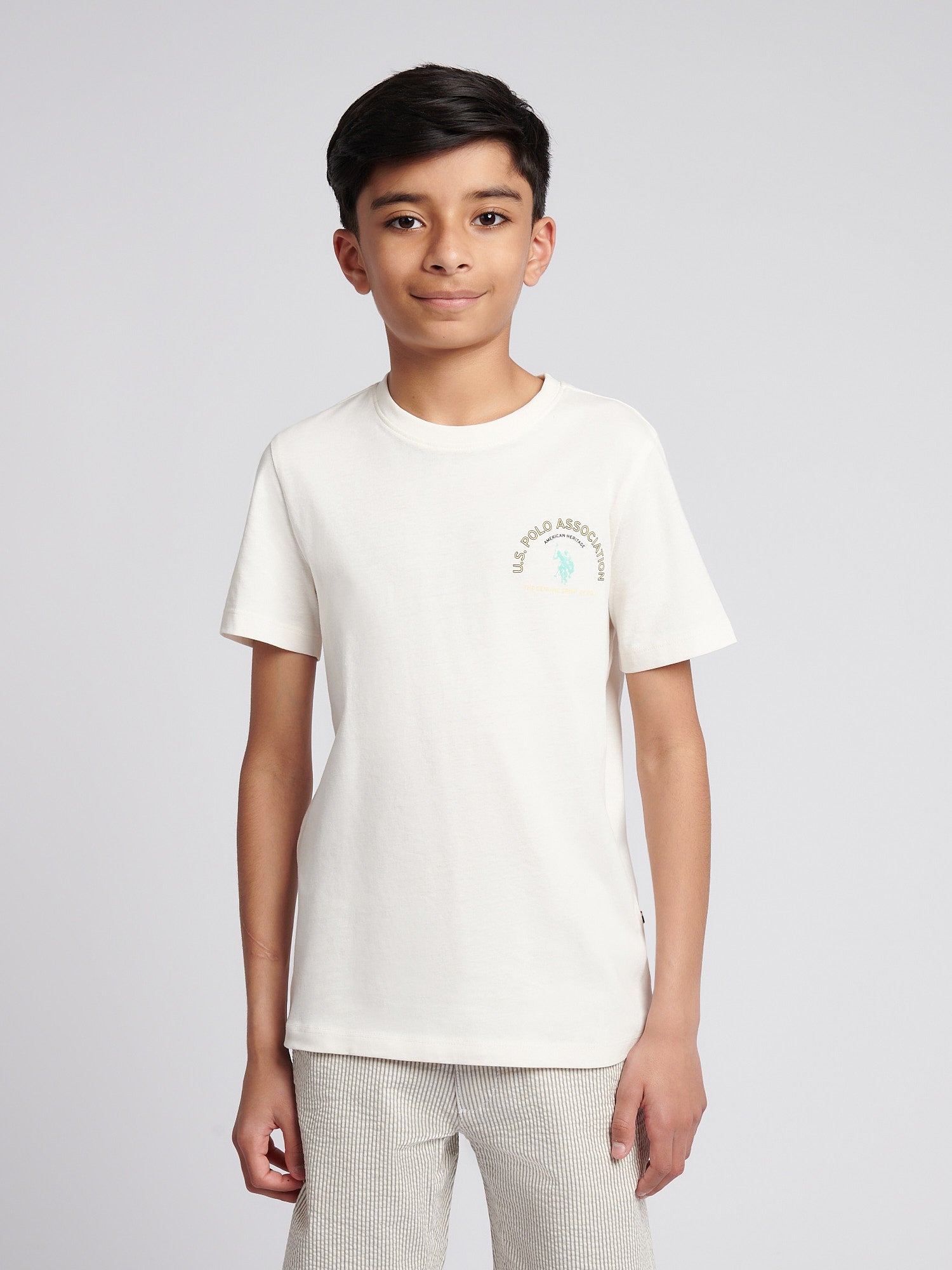 Boys Front Back Print Graphic T-Shirt in Whisper White