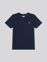 Boys Vertical Stripe Textured T-Shirt in Dark Sapphire Navy / Moonlight Blue DHM