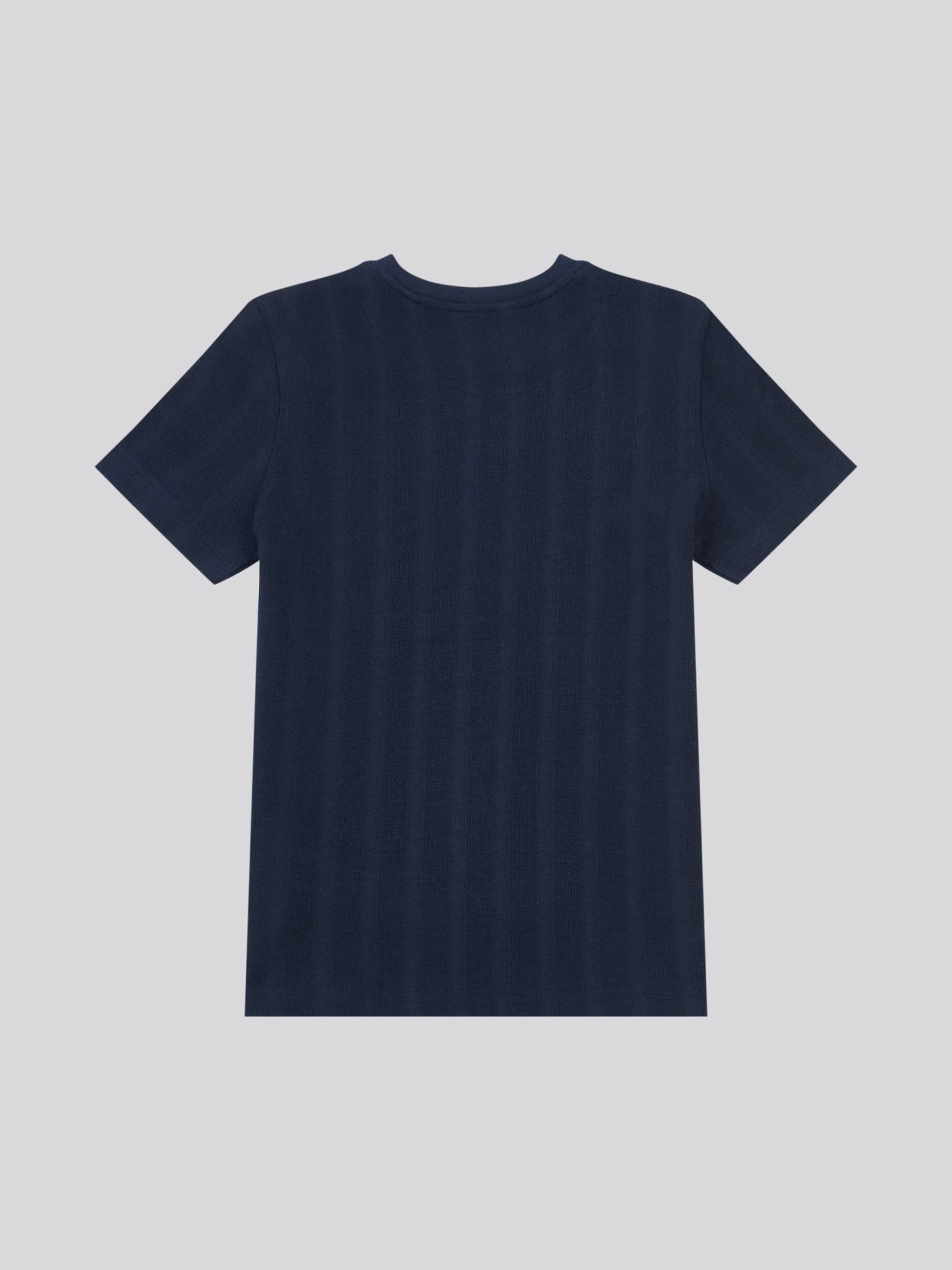 Boys Vertical Stripe Textured T-Shirt in Dark Sapphire Navy / Moonlight Blue DHM
