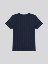 Boys Vertical Stripe Textured T-Shirt in Dark Sapphire Navy / Moonlight Blue DHM