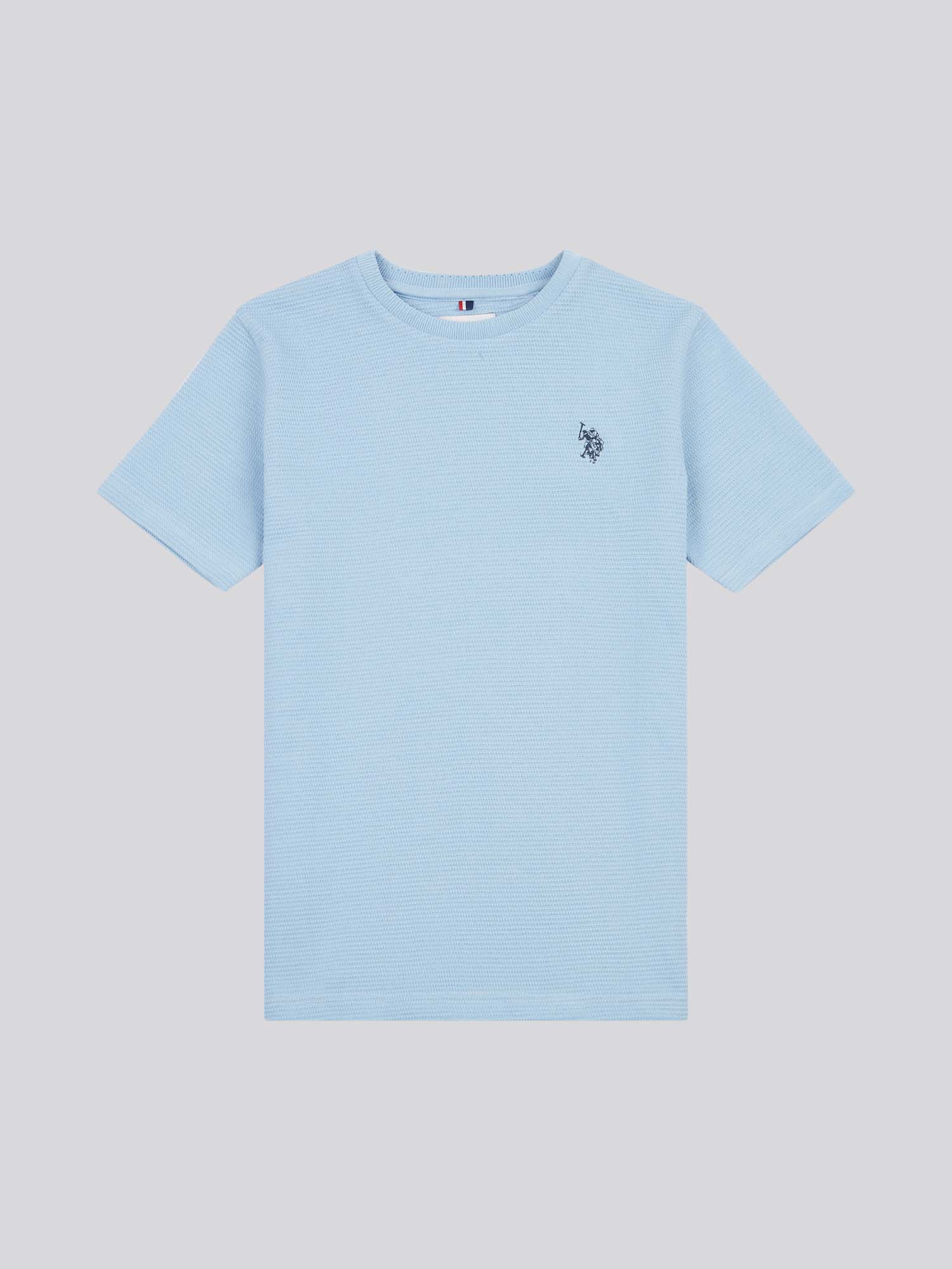 Boys Texture Double Horsemen T-Shirt in Chambray Blue