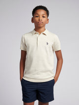 Boys Combed Cotton Polo Shirt in Birch Marl
