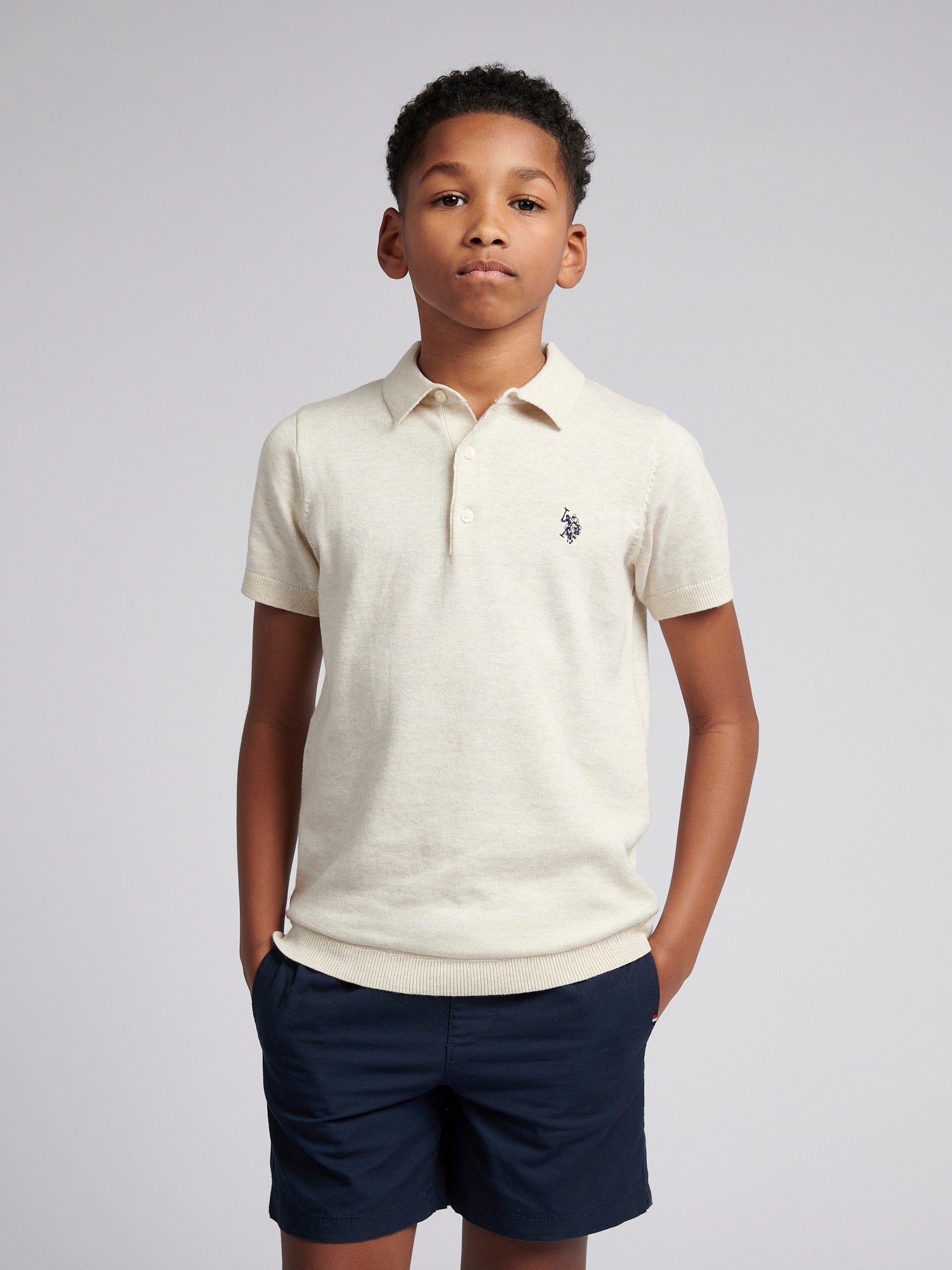 Boys Combed Cotton Polo Shirt in Birch Marl