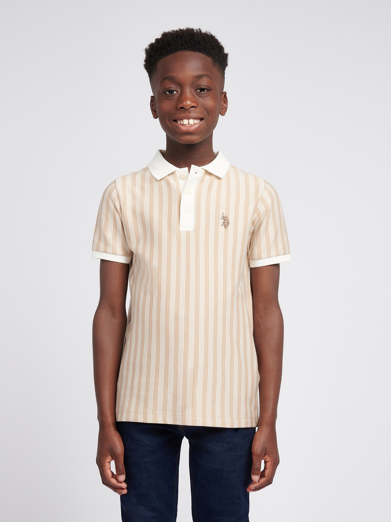 Boys Vertical Stripe Polo Shirt Doeskin
