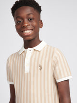 Boys Vertical Stripe Polo Shirt Doeskin