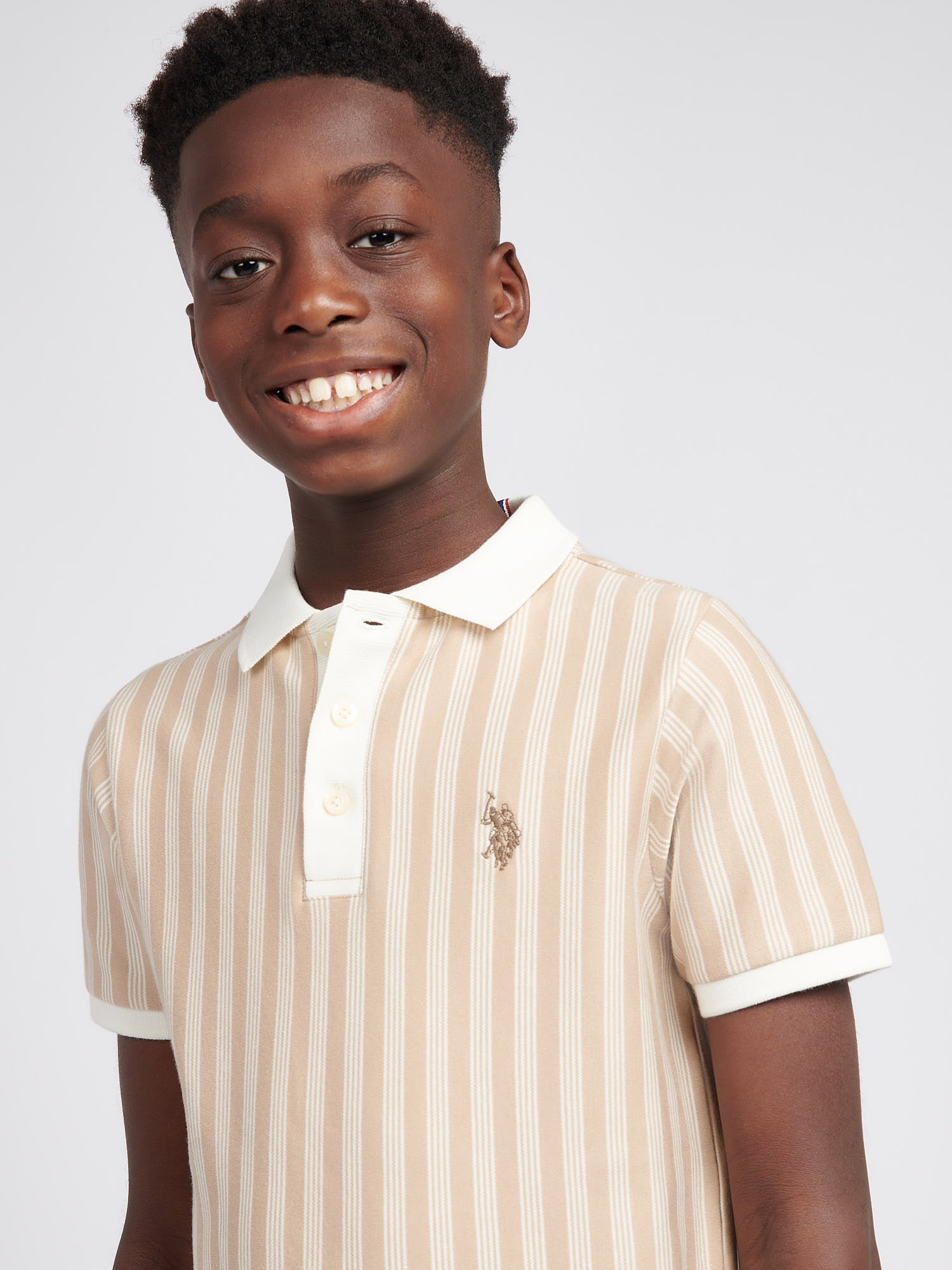 Boys Vertical Stripe Polo Shirt Doeskin