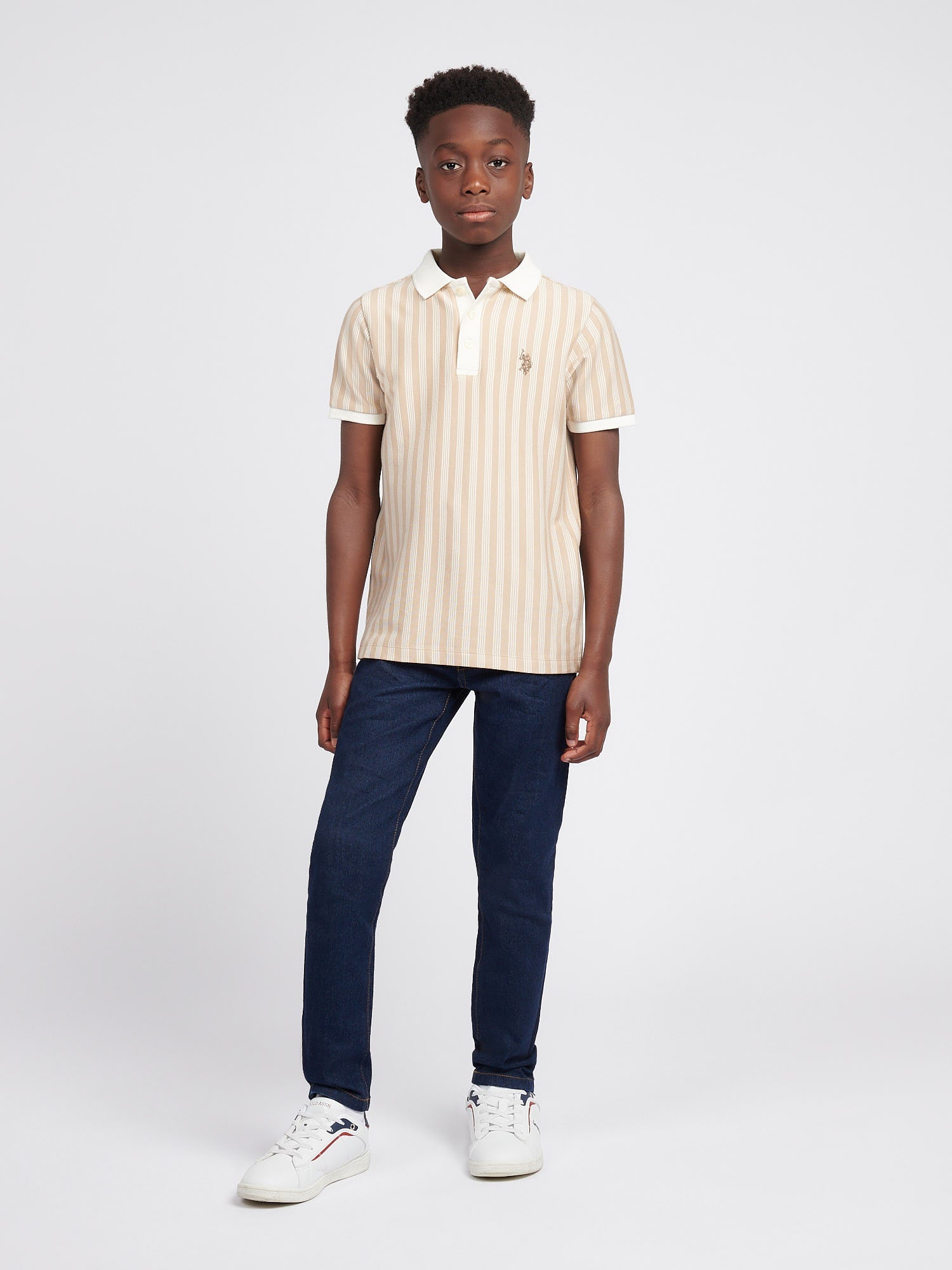 Boys Vertical Stripe Polo Shirt Doeskin