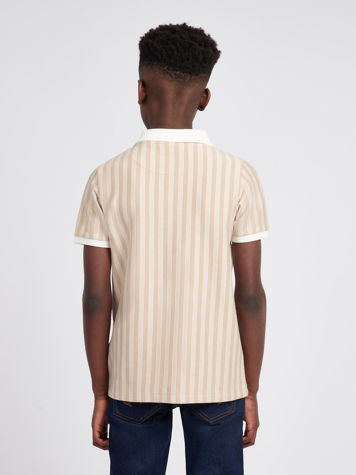 Boys Vertical Stripe Polo Shirt Doeskin