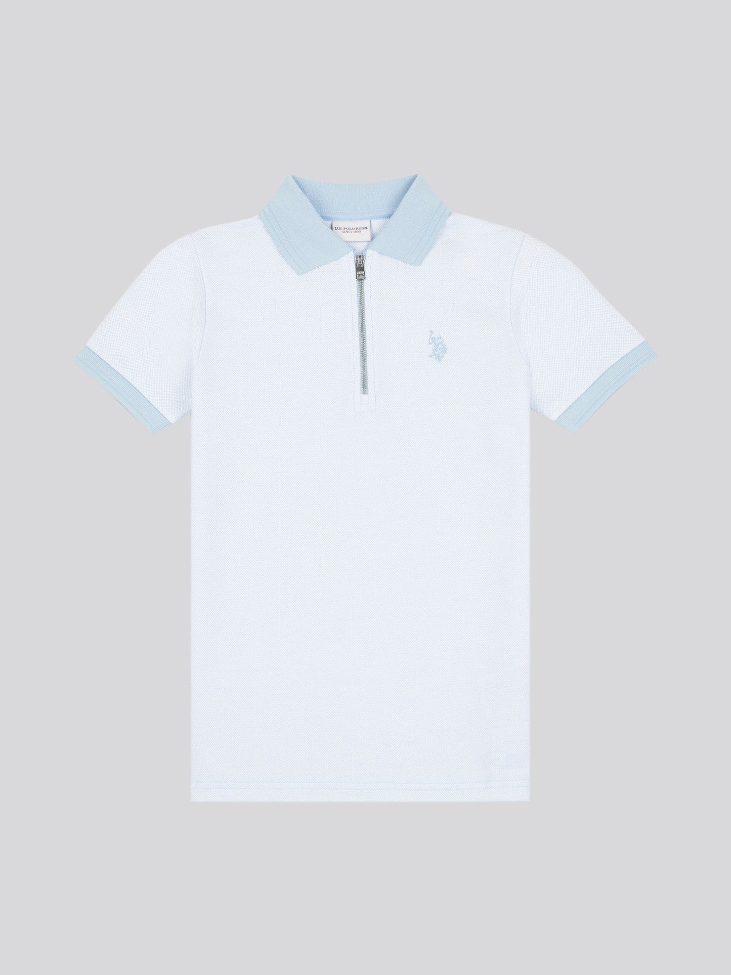 Boys Smart Two Tone Zip Polo Shirt Chambray Blue