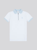 Boys Smart Two Tone Zip Polo Shirt Chambray Blue