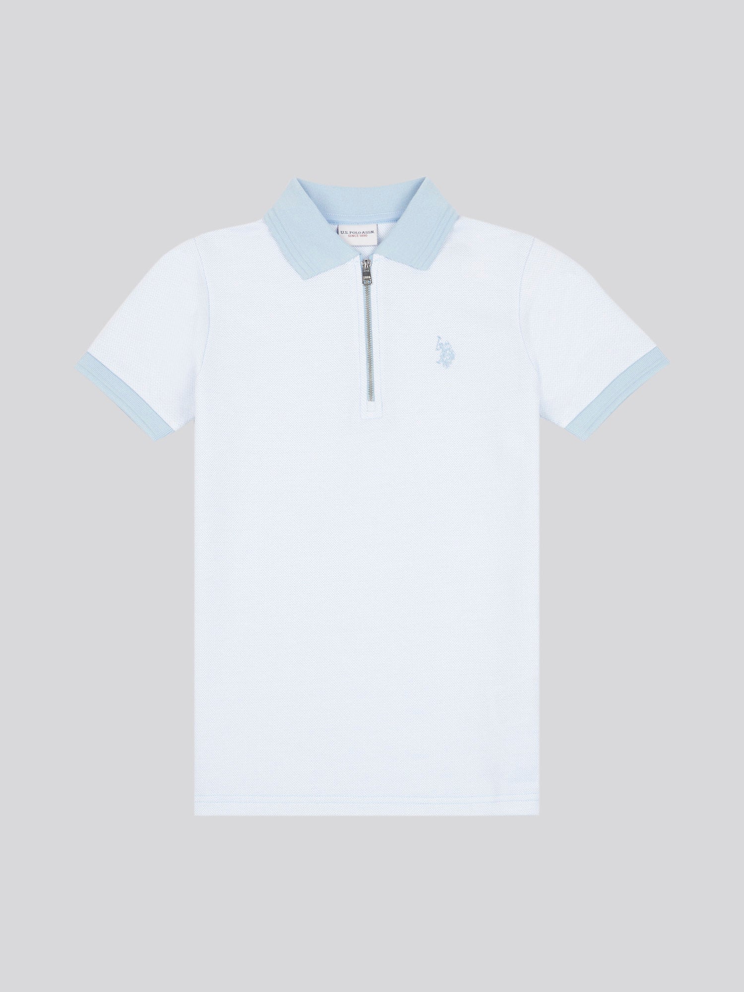 Boys Smart Two Tone Zip Polo Shirt Chambray Blue