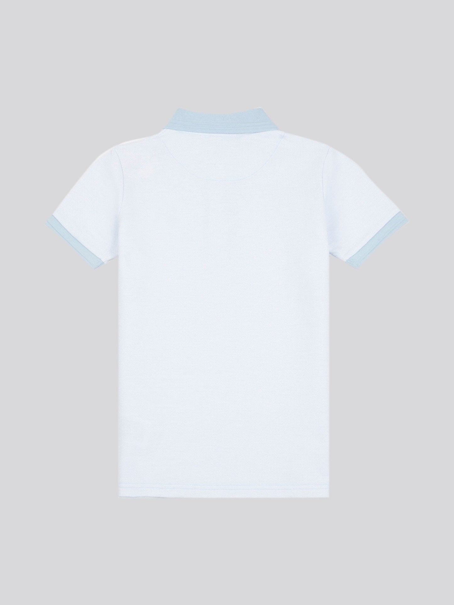 Boys Smart Two Tone Zip Polo Shirt Chambray Blue