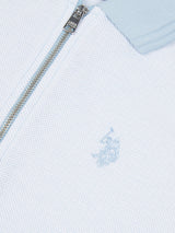 Boys Smart Two Tone Zip Polo Shirt Chambray Blue