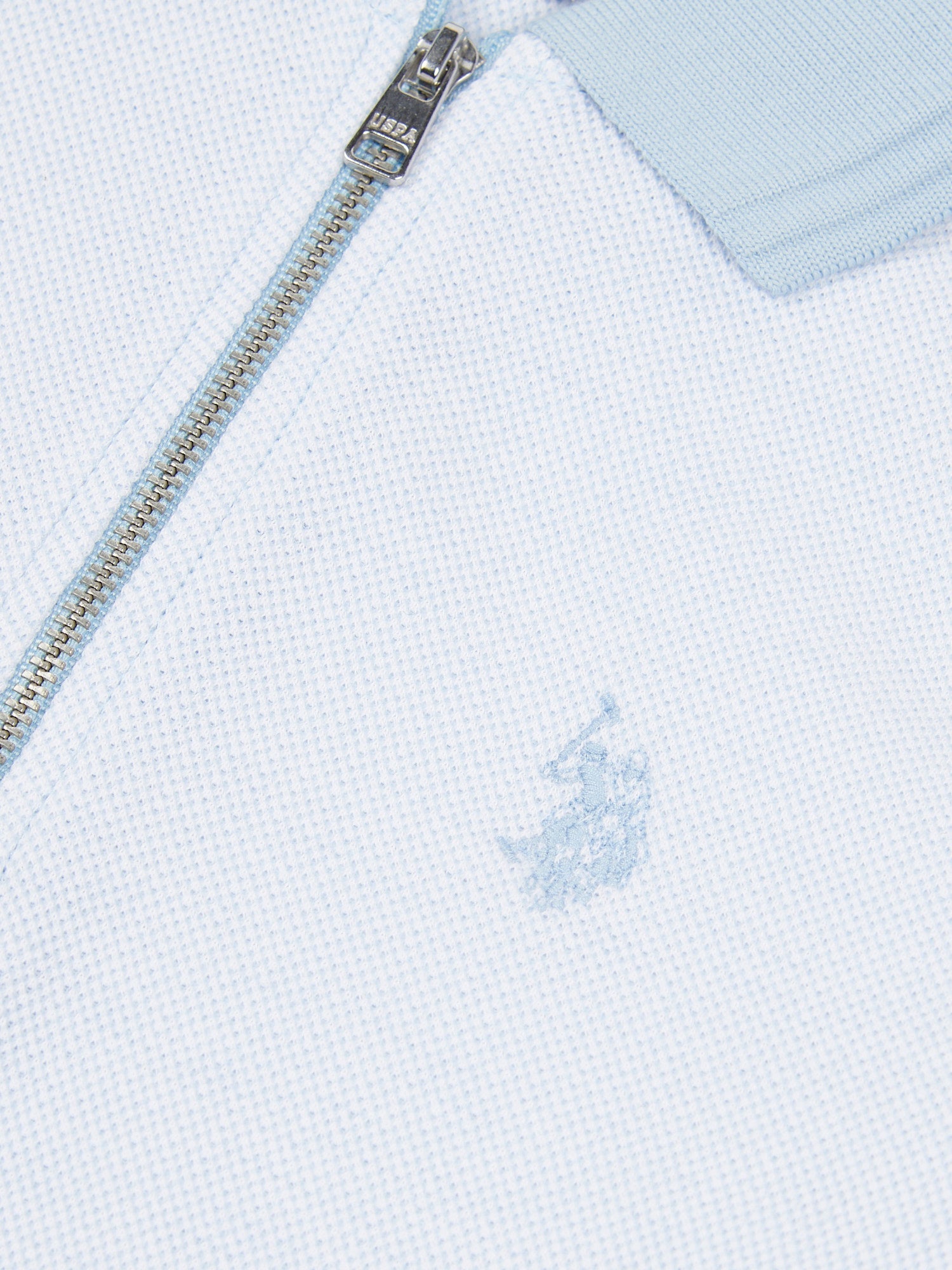 Boys Smart Two Tone Zip Polo Shirt Chambray Blue