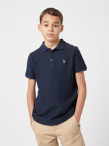 Boys Texture Double Horsemen Polo Shirt Dark Sapphire Navy