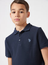 Boys Texture Double Horsemen Polo Shirt Dark Sapphire Navy