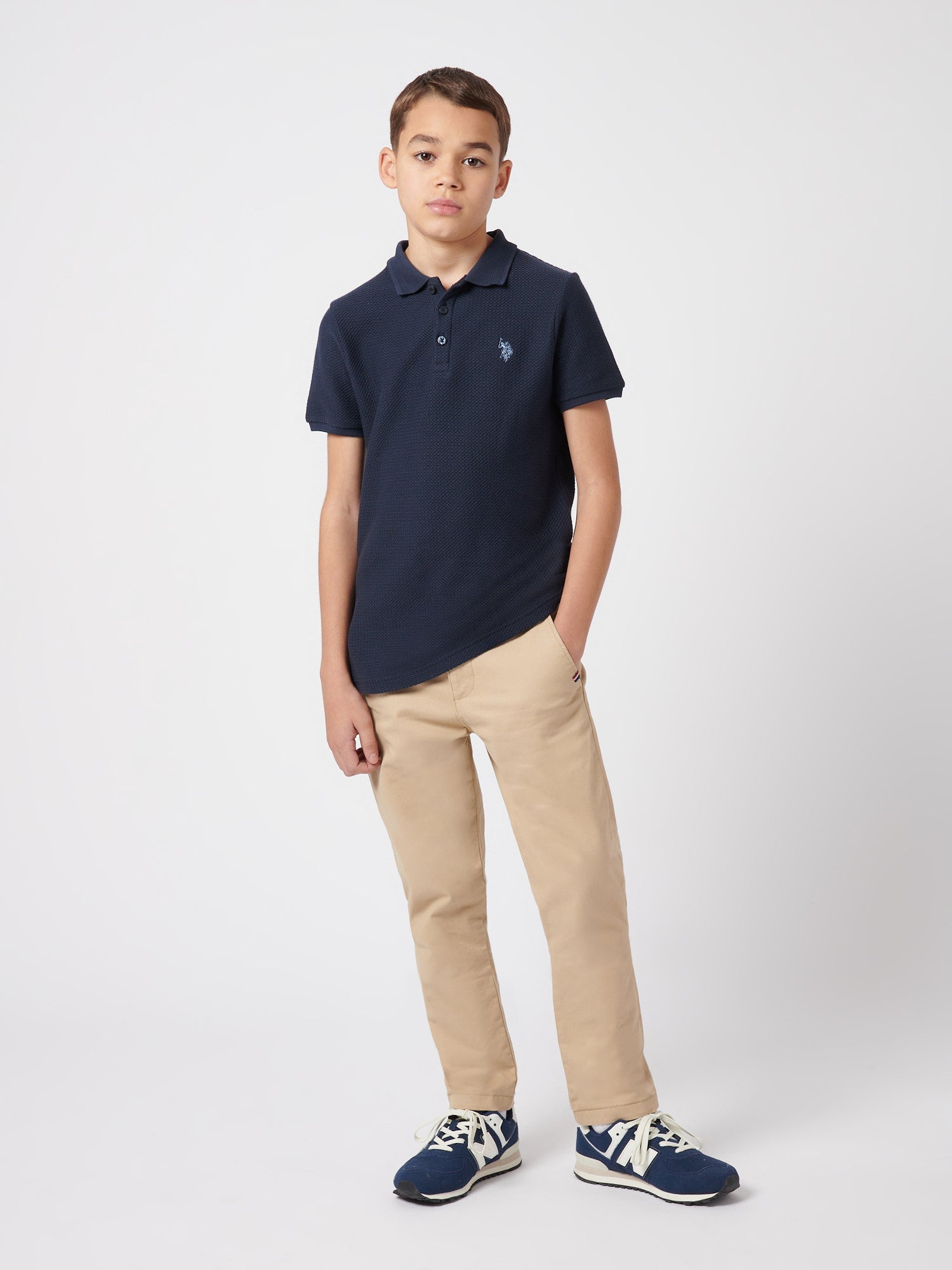 Boys Texture Double Horsemen Polo Shirt Dark Sapphire Navy