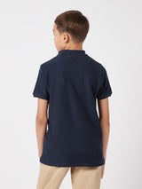 Boys Texture Double Horsemen Polo Shirt Dark Sapphire Navy
