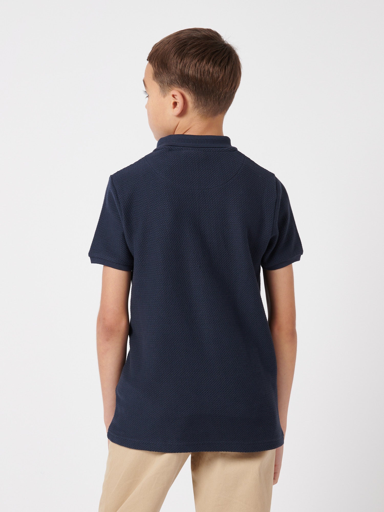 Boys Texture Double Horsemen Polo Shirt Dark Sapphire Navy