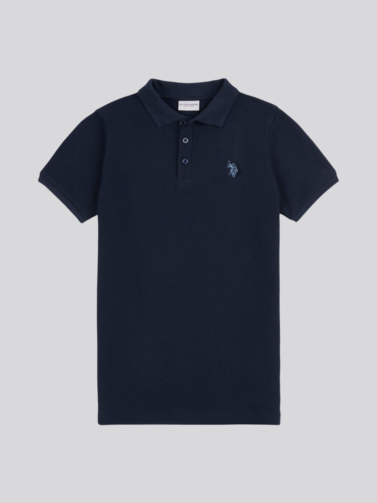 Boys Texture Double Horsemen Polo Shirt Dark Sapphire Navy