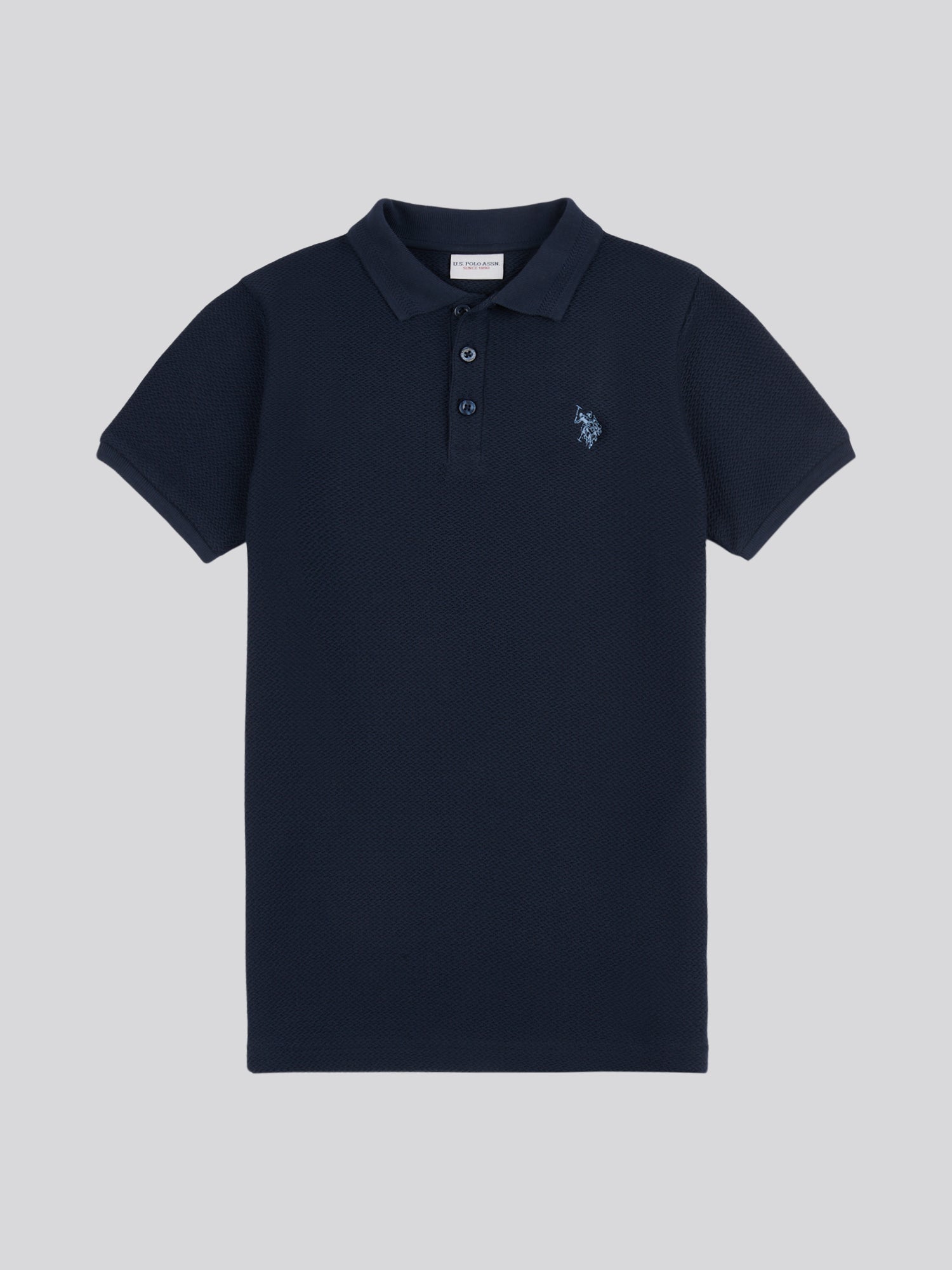 Boys Texture Double Horsemen Polo Shirt Dark Sapphire Navy