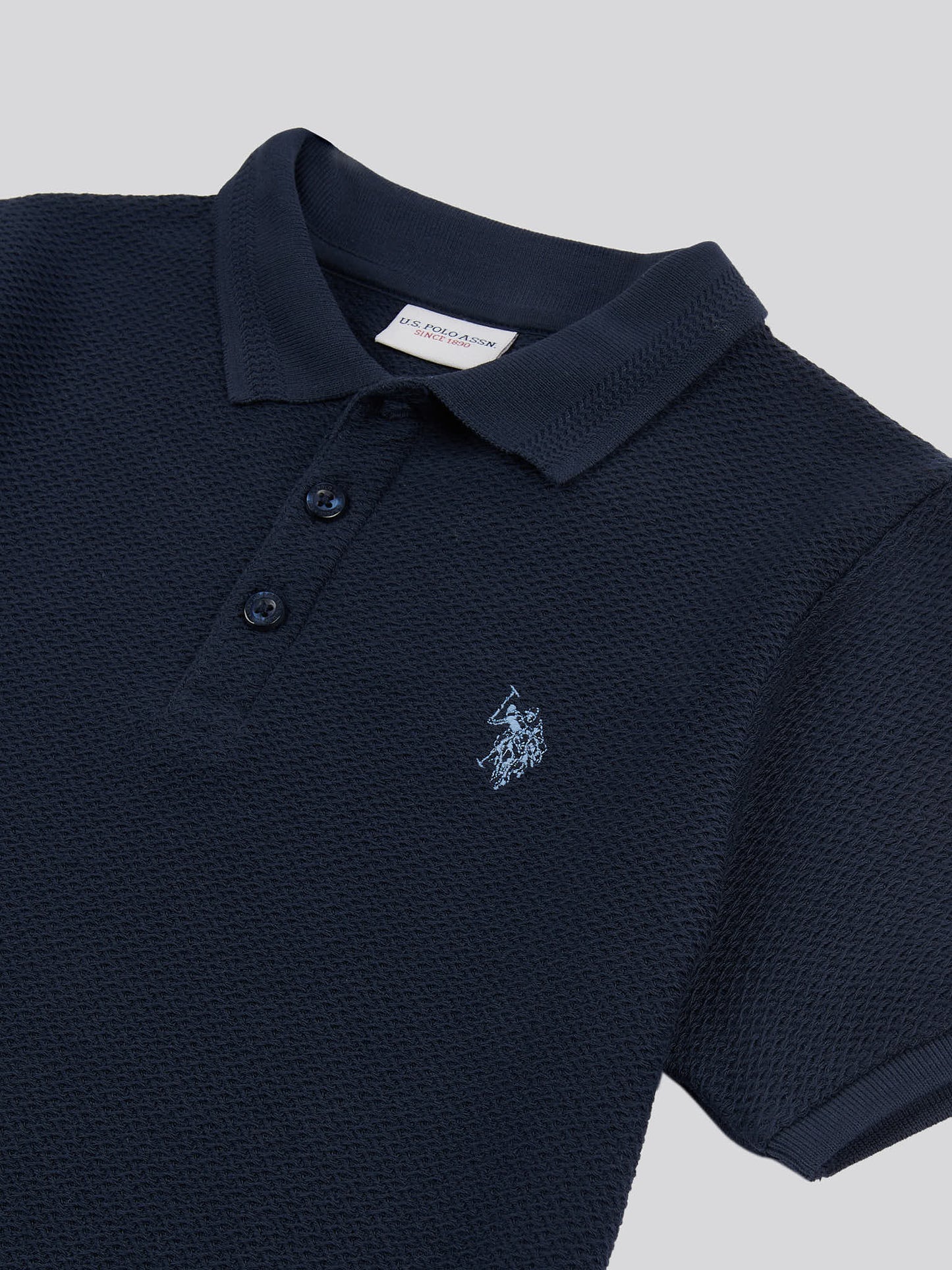 Boys Texture Double Horsemen Polo Shirt Dark Sapphire Navy