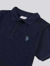 Boys Texture Double Horsemen Polo Shirt Dark Sapphire Navy