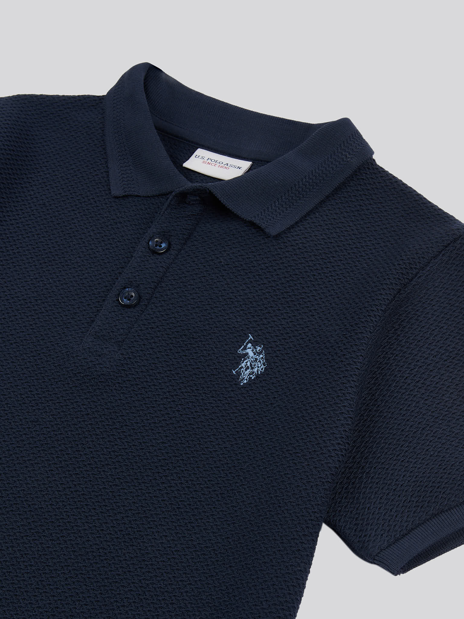 Boys Texture Double Horsemen Polo Shirt Dark Sapphire Navy