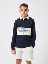 Boys Premium Embroidery Rugby Shirt in Dark Sapphire Navy