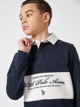 Boys Premium Embroidery Rugby Shirt in Dark Sapphire Navy