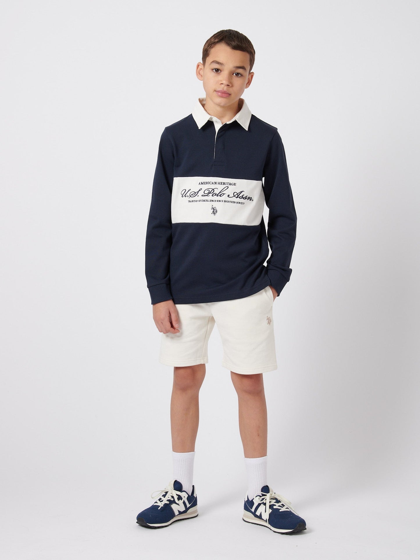 Boys Premium Embroidery Rugby Shirt in Dark Sapphire Navy