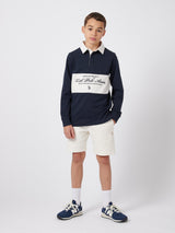 Boys Premium Embroidery Rugby Shirt in Dark Sapphire Navy