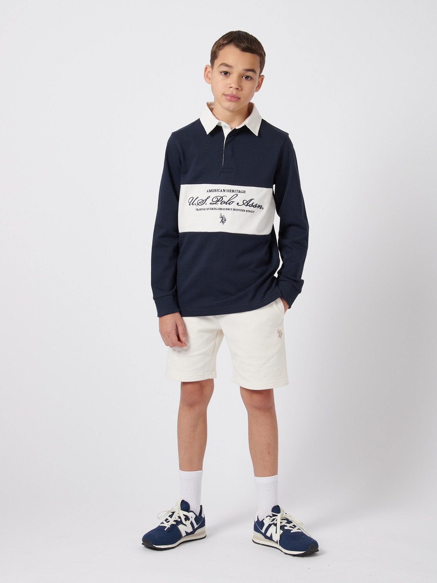 Boys Premium Embroidery Rugby Shirt in Dark Sapphire Navy
