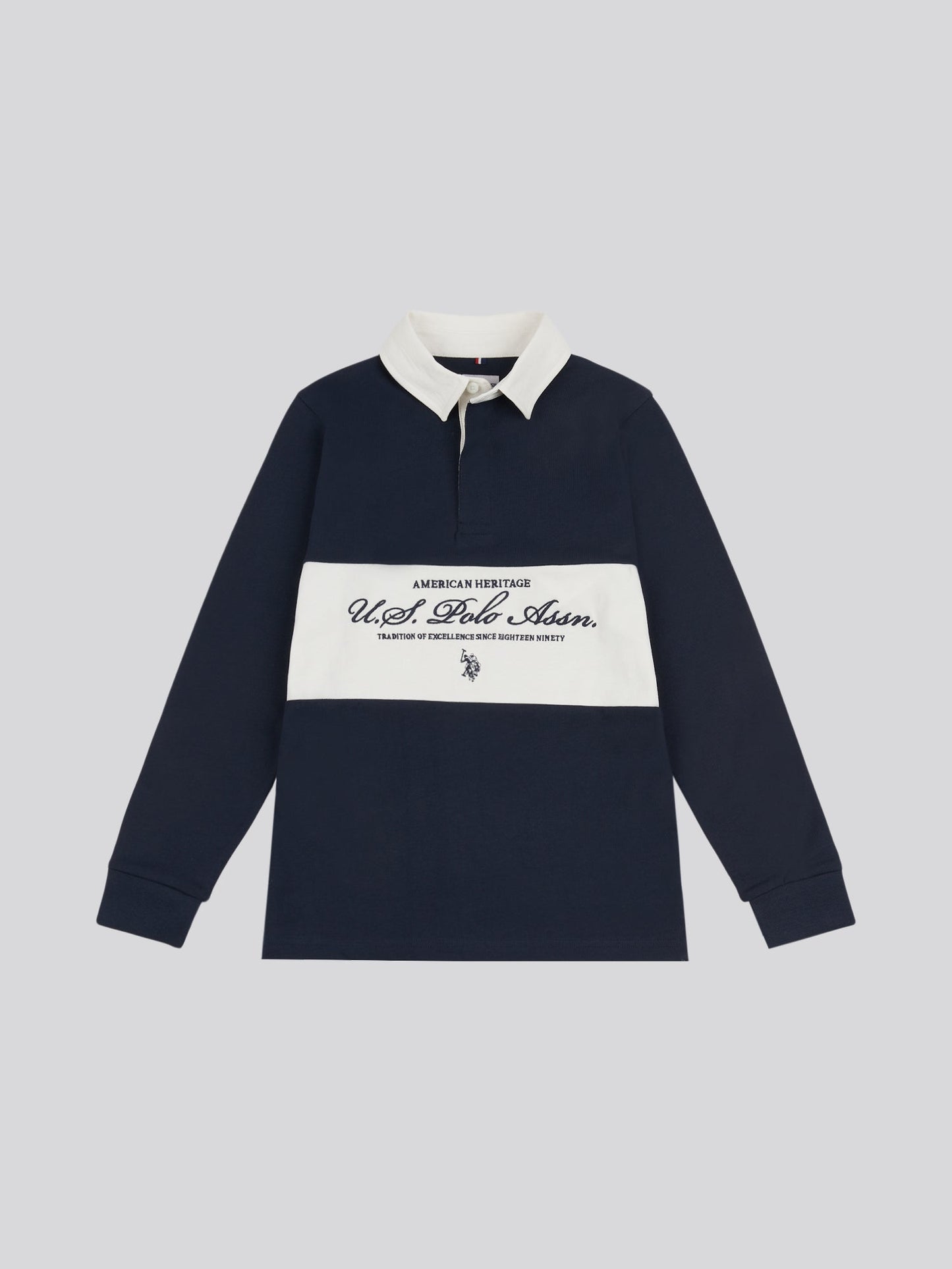 Boys Premium Embroidery Rugby Shirt in Dark Sapphire Navy