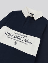 Boys Premium Embroidery Rugby Shirt in Dark Sapphire Navy