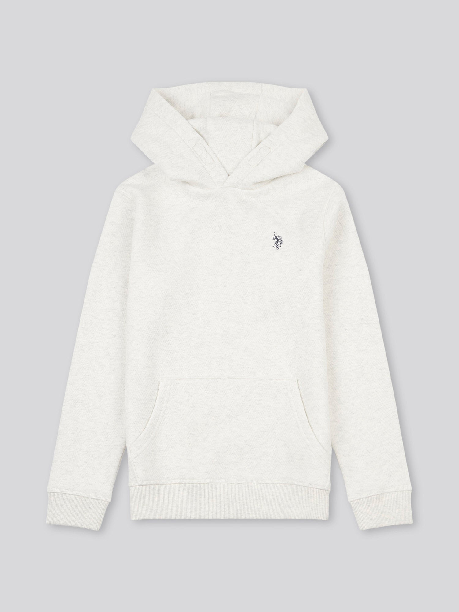 Boys Double Horsemen Herringbone Hoodie in Light Grey Marl