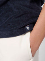 Boys Terry Reverse Collar Polo Shirt in Dark Sapphire Navy