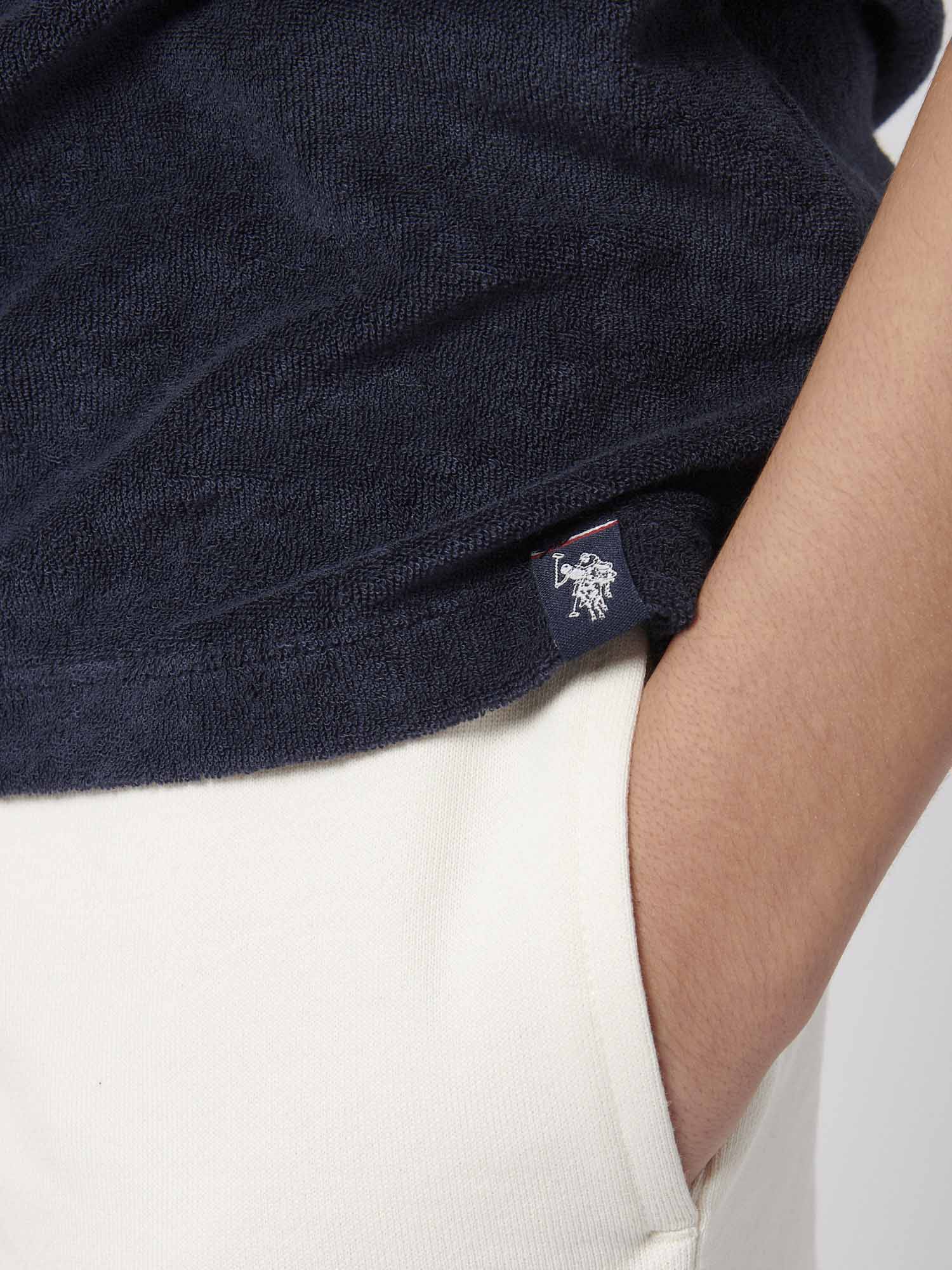 Boys Terry Reverse Collar Polo Shirt in Dark Sapphire Navy